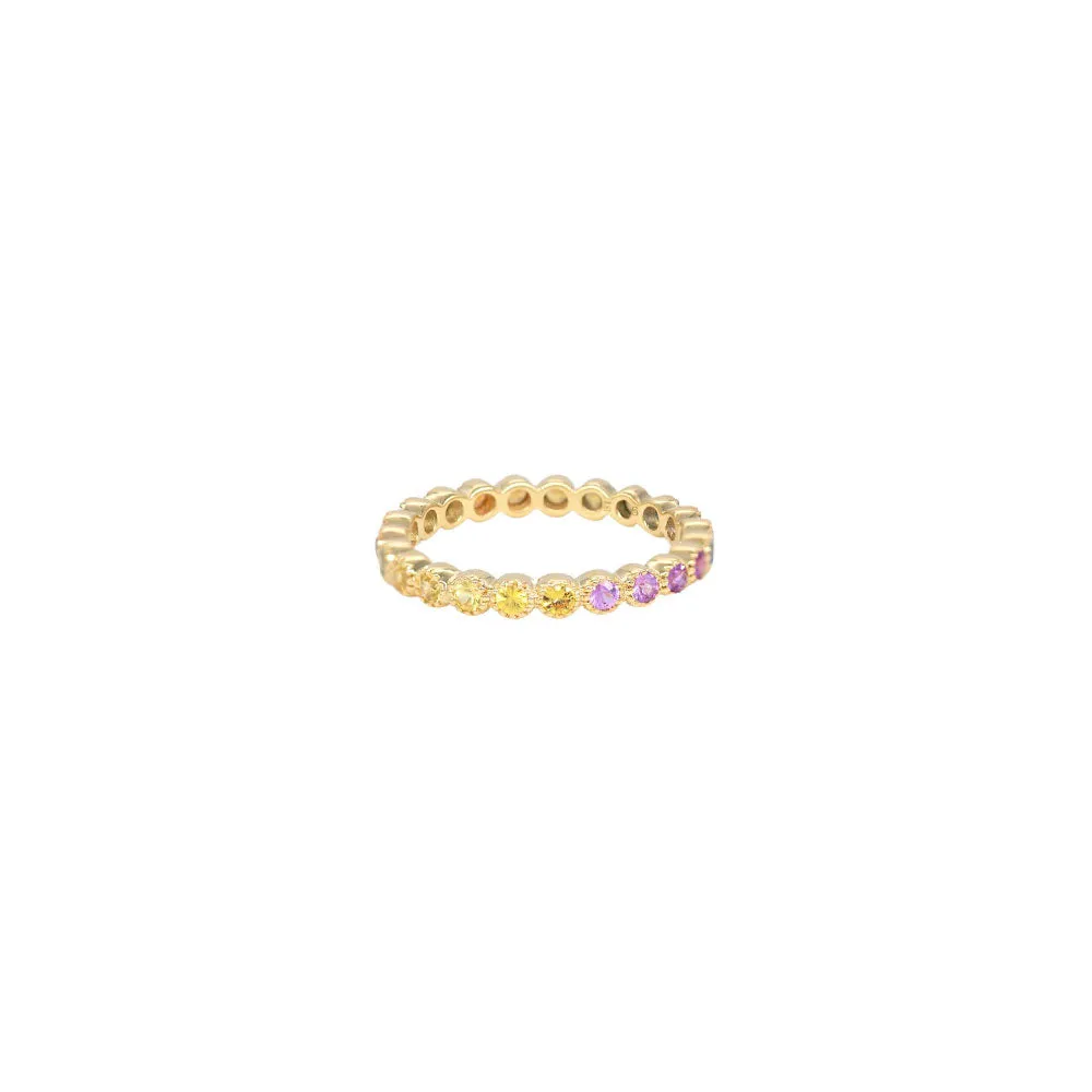 18 Karat Yellow Gold Bezel Set Band With Multi Colored Sapphires