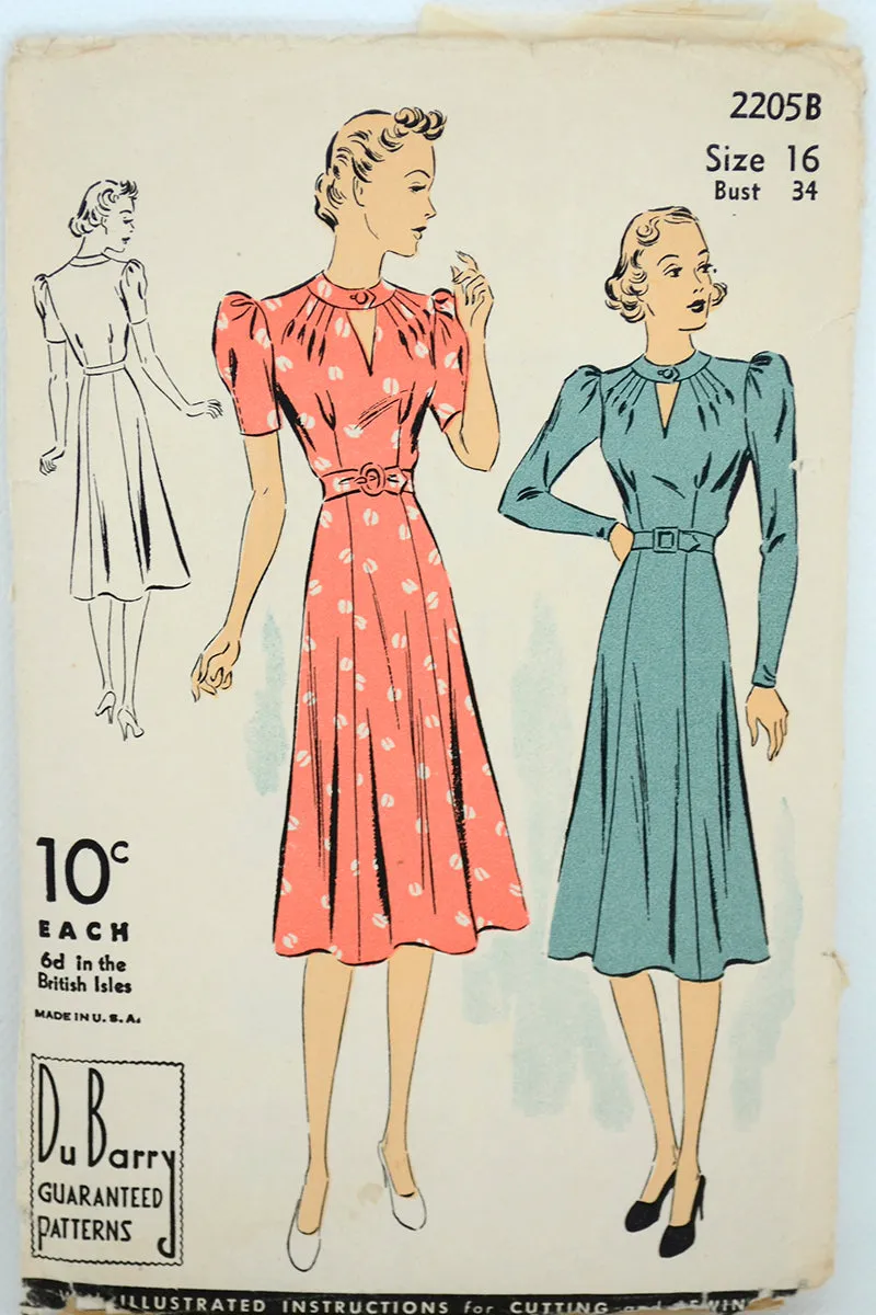 1930s Vintage DuBarry 2205b Dress Sewing Pattern