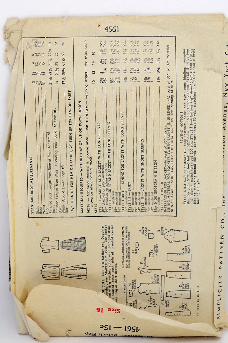 1940s Simplicity 4561 Vintage Teen Girl 2 pc Suit Sewing Pattern