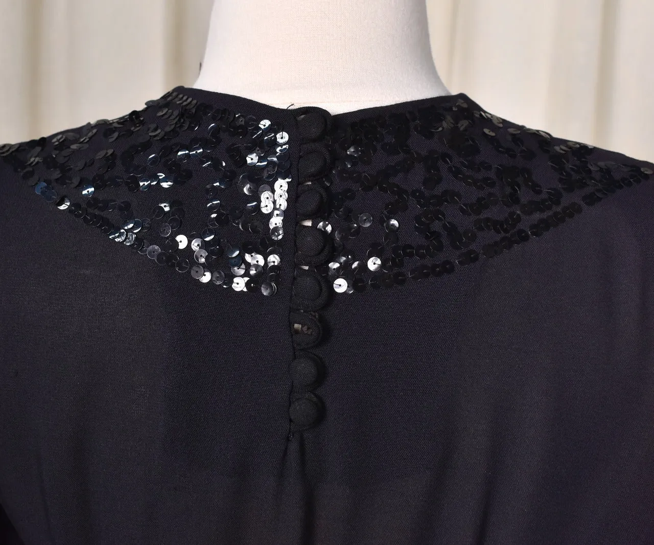 1940s Vintage LBD Sequin Sash Dress