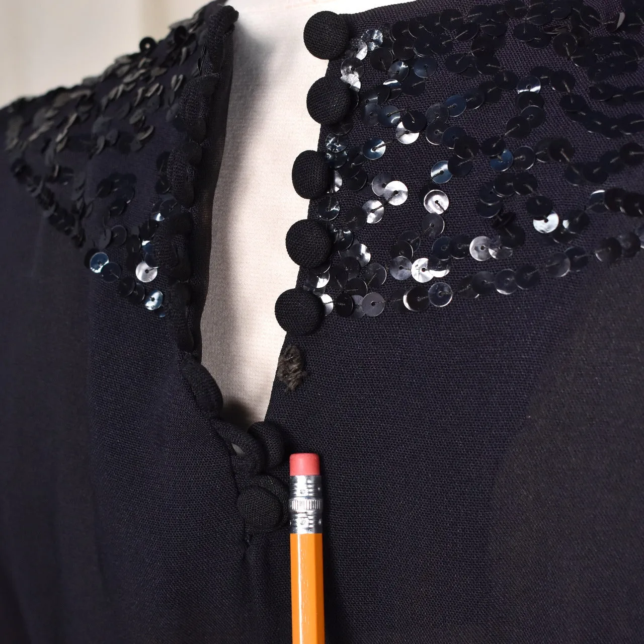 1940s Vintage LBD Sequin Sash Dress