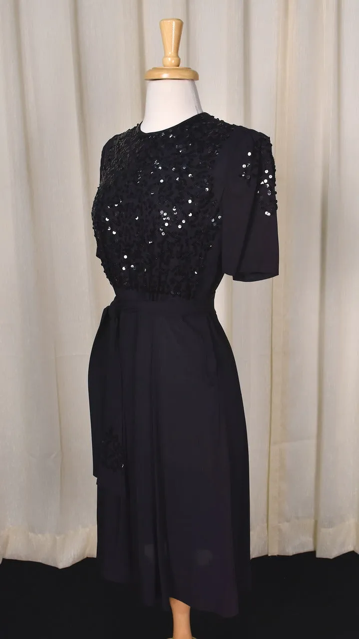 1940s Vintage LBD Sequin Sash Dress