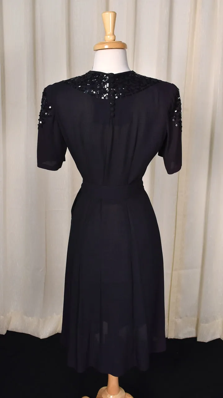 1940s Vintage LBD Sequin Sash Dress