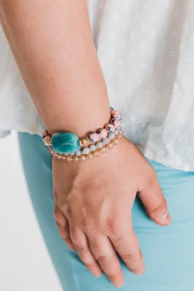 3 Layer Bracelet Stone Set- Pink & Jade