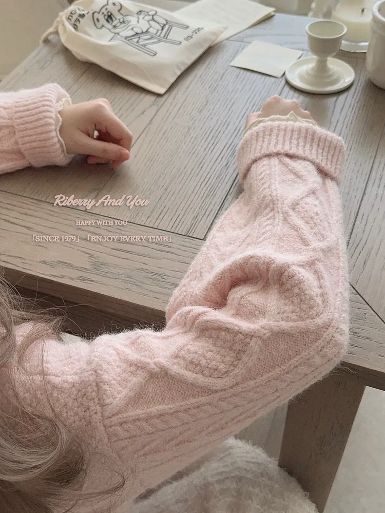 Angelic Sakura pink soft knitting sweater cardigan