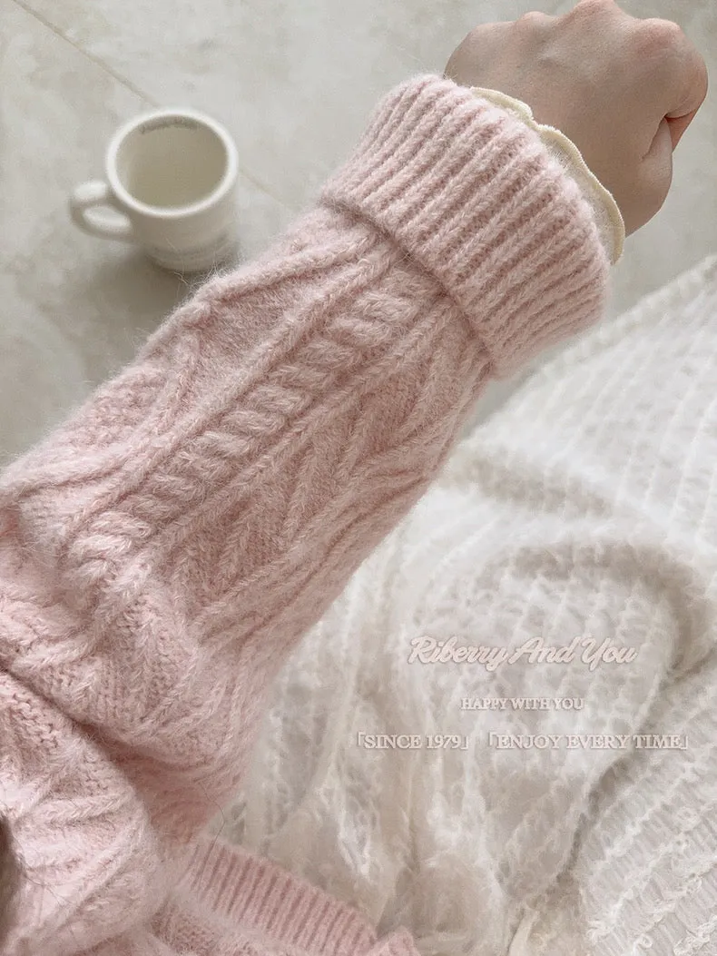 Angelic Sakura pink soft knitting sweater cardigan