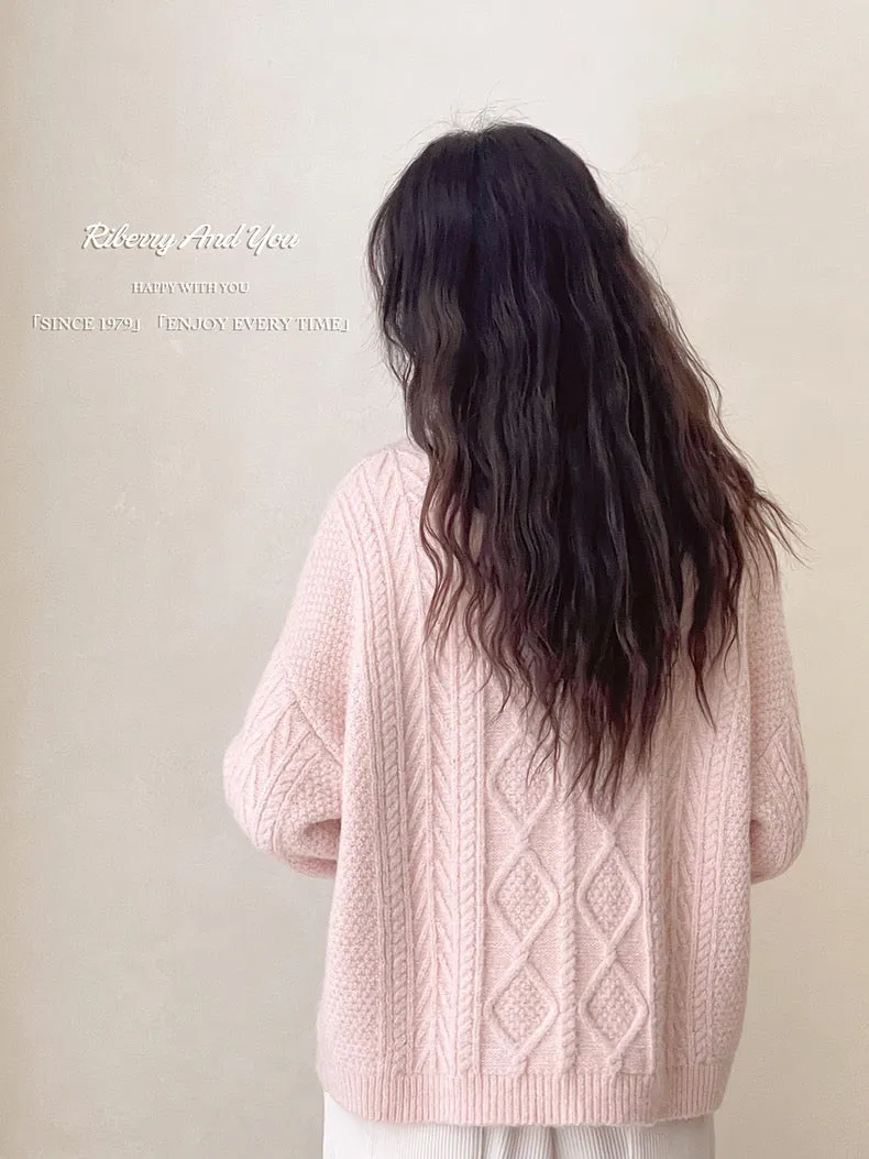 Angelic Sakura pink soft knitting sweater cardigan