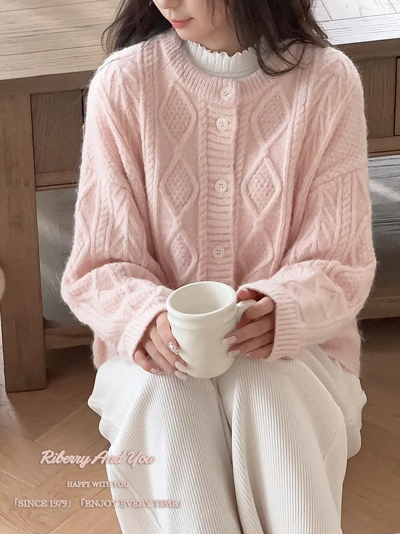 Angelic Sakura pink soft knitting sweater cardigan