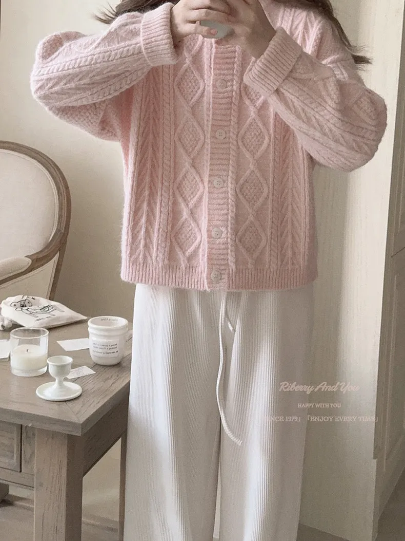 Angelic Sakura pink soft knitting sweater cardigan