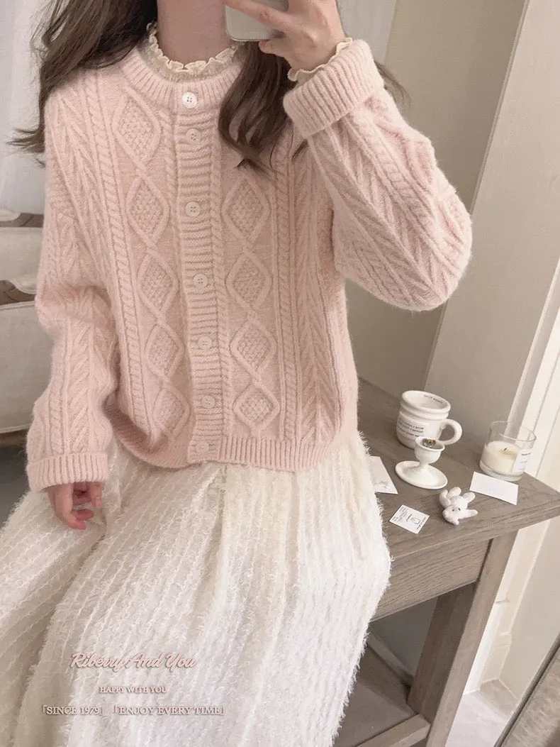 Angelic Sakura pink soft knitting sweater cardigan