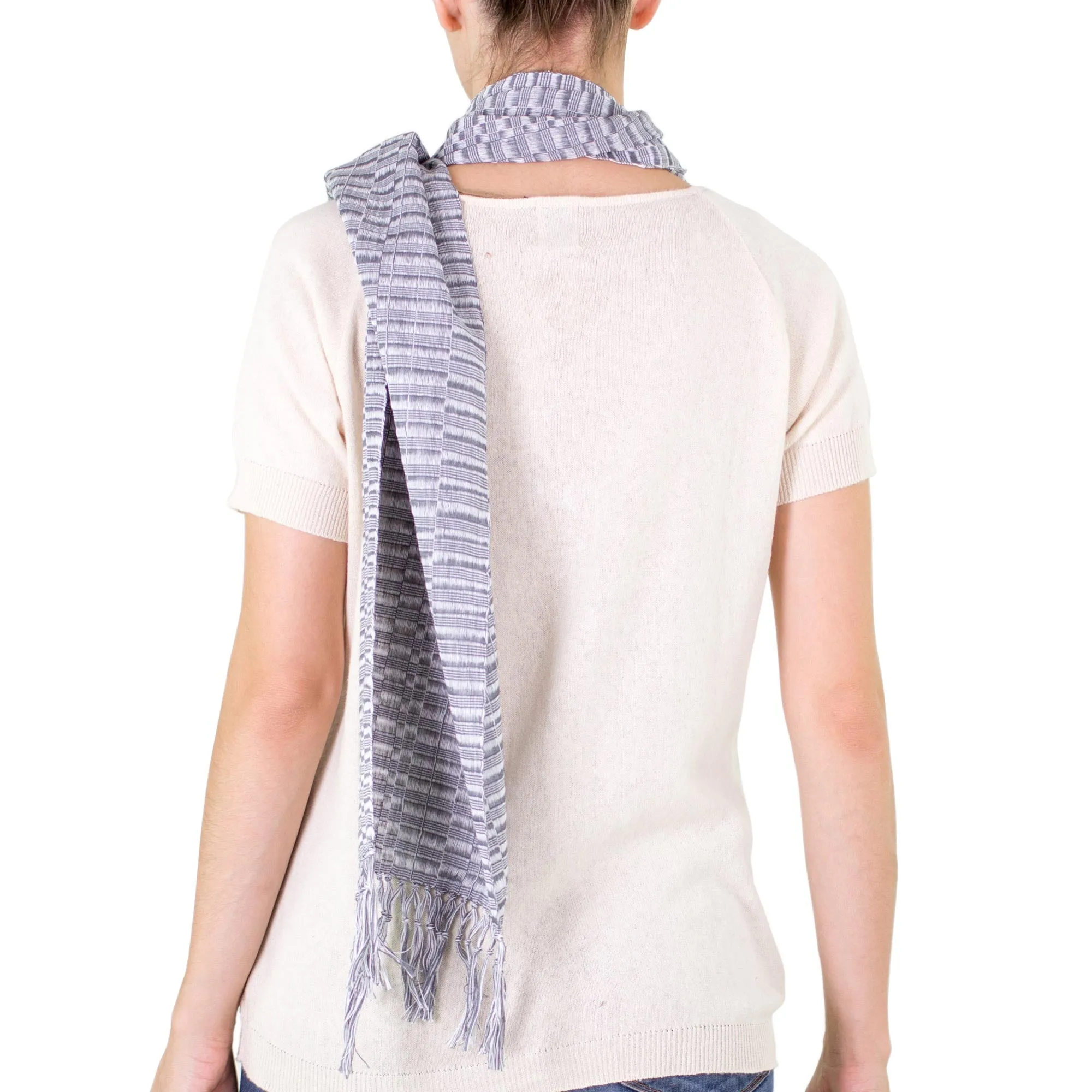 Antigua Mist Gray & White Handwoven Cotton Scarf