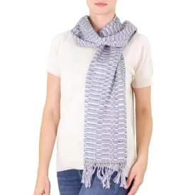 Antigua Mist Gray & White Handwoven Cotton Scarf