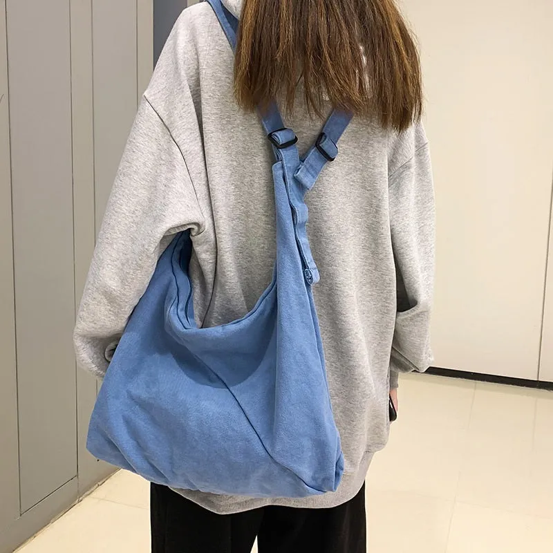 Back To College Deanwangkt  Fashion Solid Color Women Bag Canvas Schoolbag For Teenage Girl Travel Shoulder Bag Casual Crossbody Bag Student Bookbag