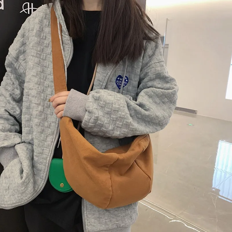 Back To College Deanwangkt Fashion Women Shoulder Bag Solid Color Canvas School Bag For Teenage Girl Large Capacity Casual Travel Bag Student Bag