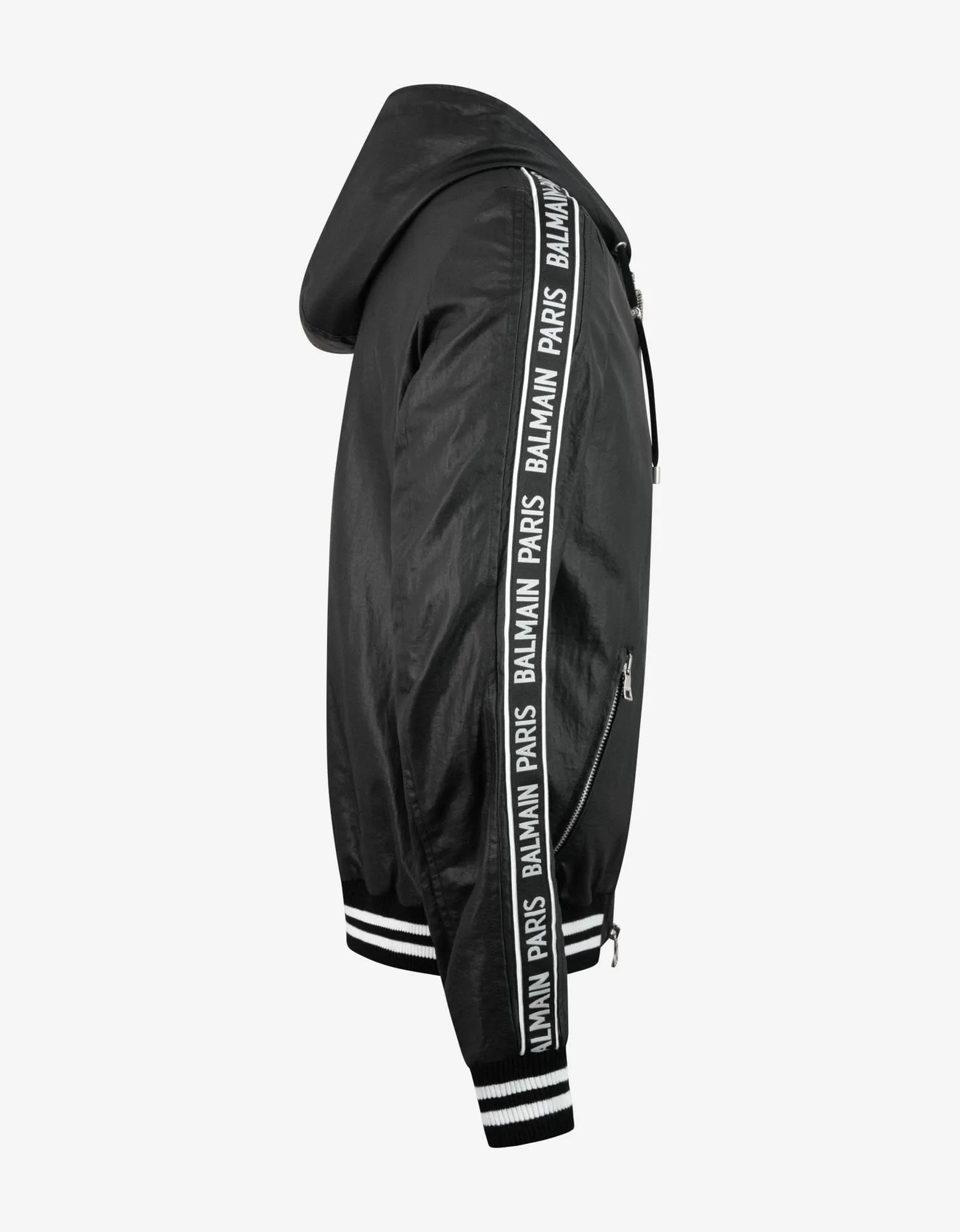 Balmain Black Coated Nylon Logo Band Jacket