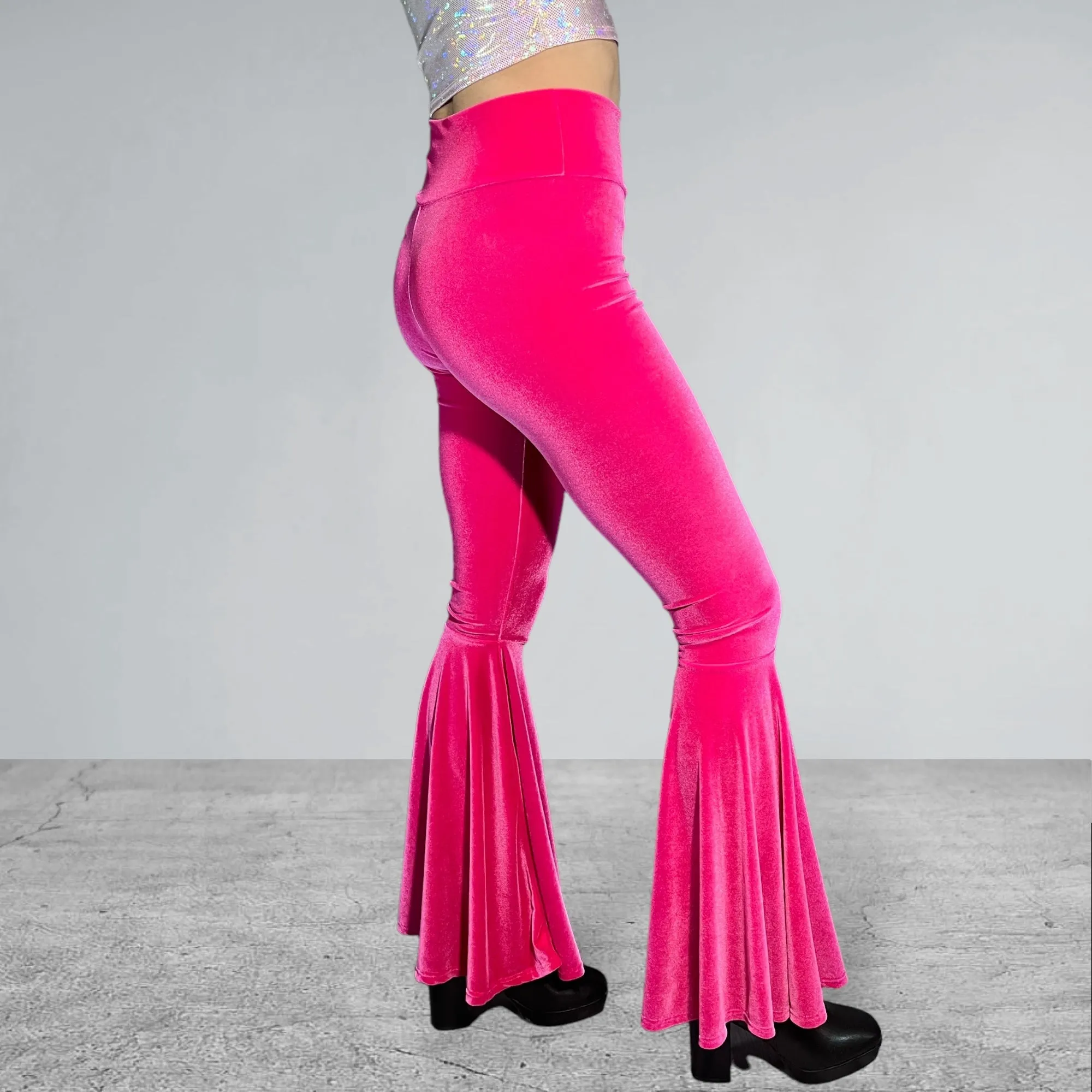 Bell Bottoms Flares - Neon Hot Pink Velvet - Choose Your Rise