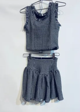 Black & White Houndstooth Top & Skirt Set