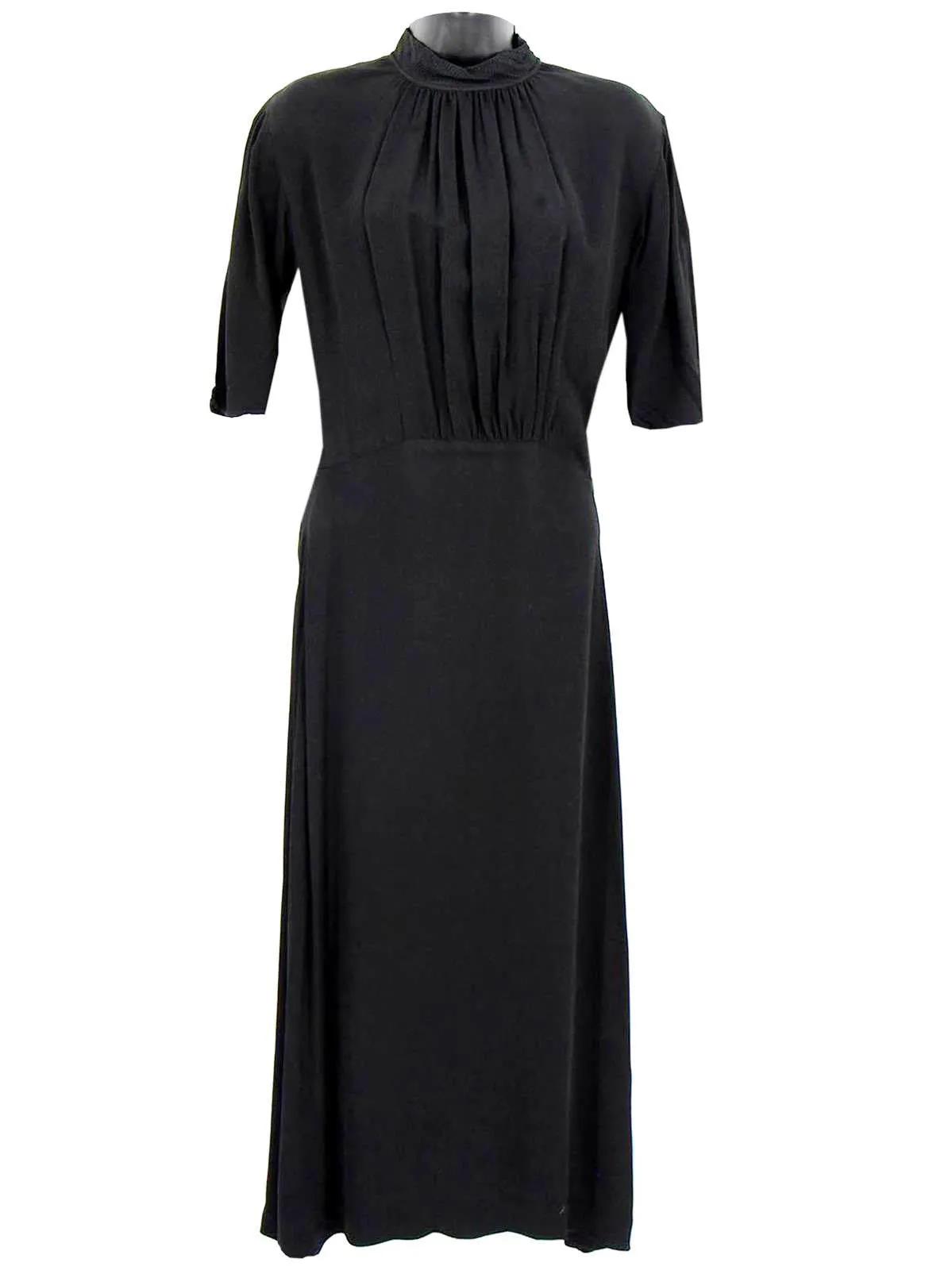 Black Crepe 1940s Dress Gathered Bodice