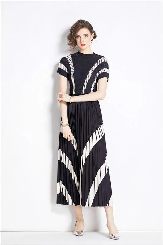 Black Multi Striped Two Piece Skirt Set