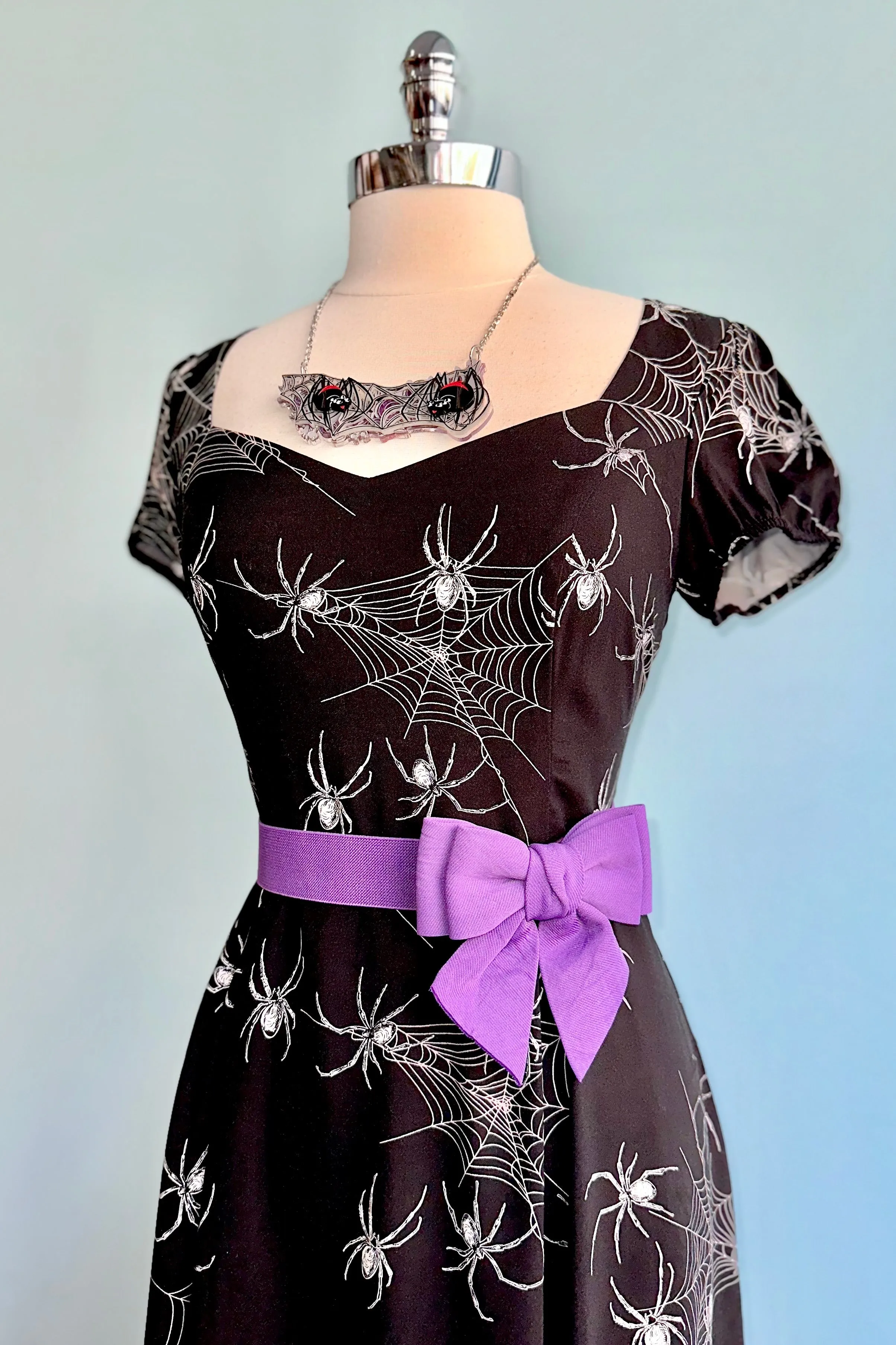 Black Puff Sleeve Spider Midi Dress by Hell Bunny