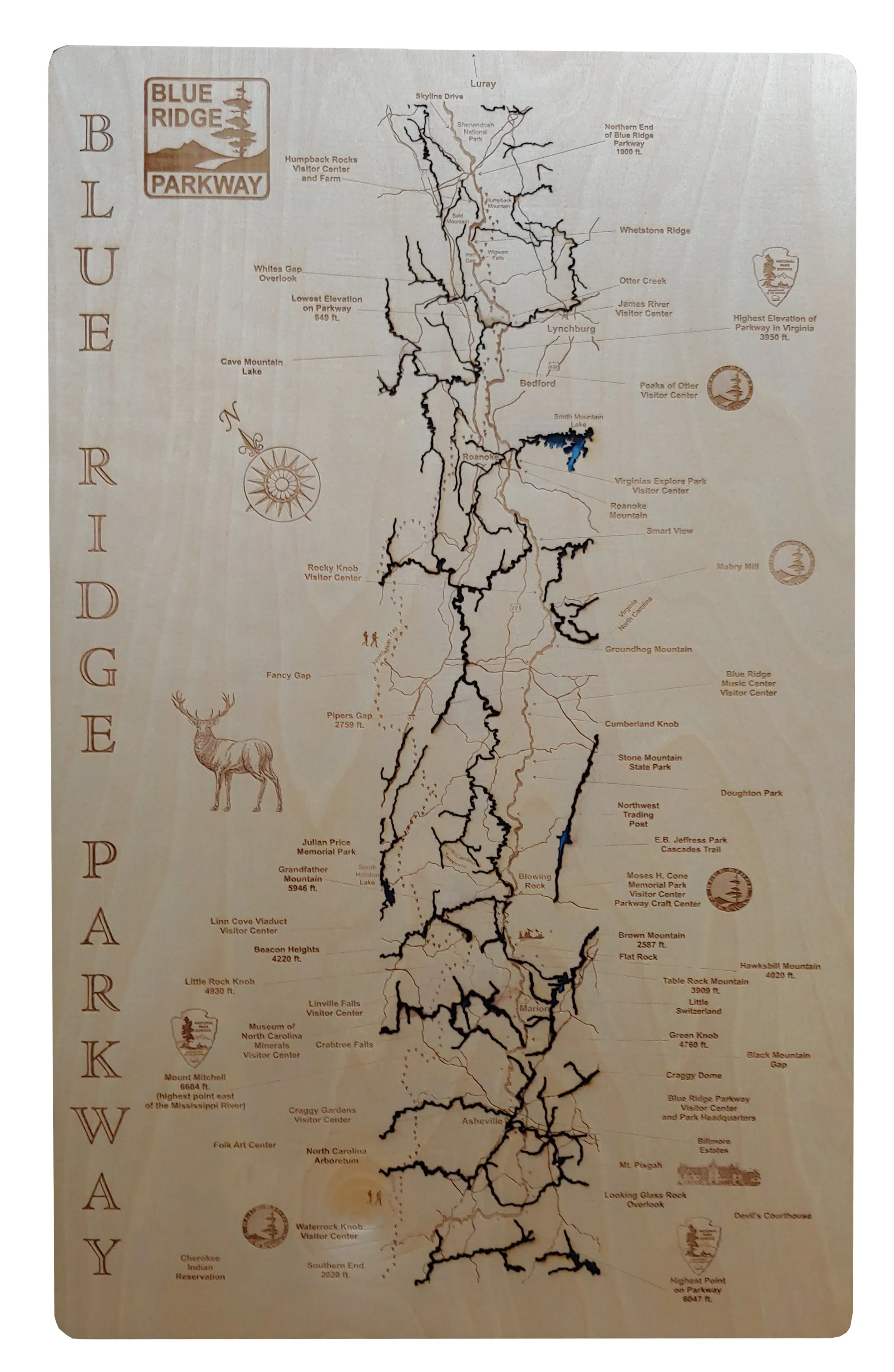 Blue Ridge Parkway - Laser Cut Wood Map