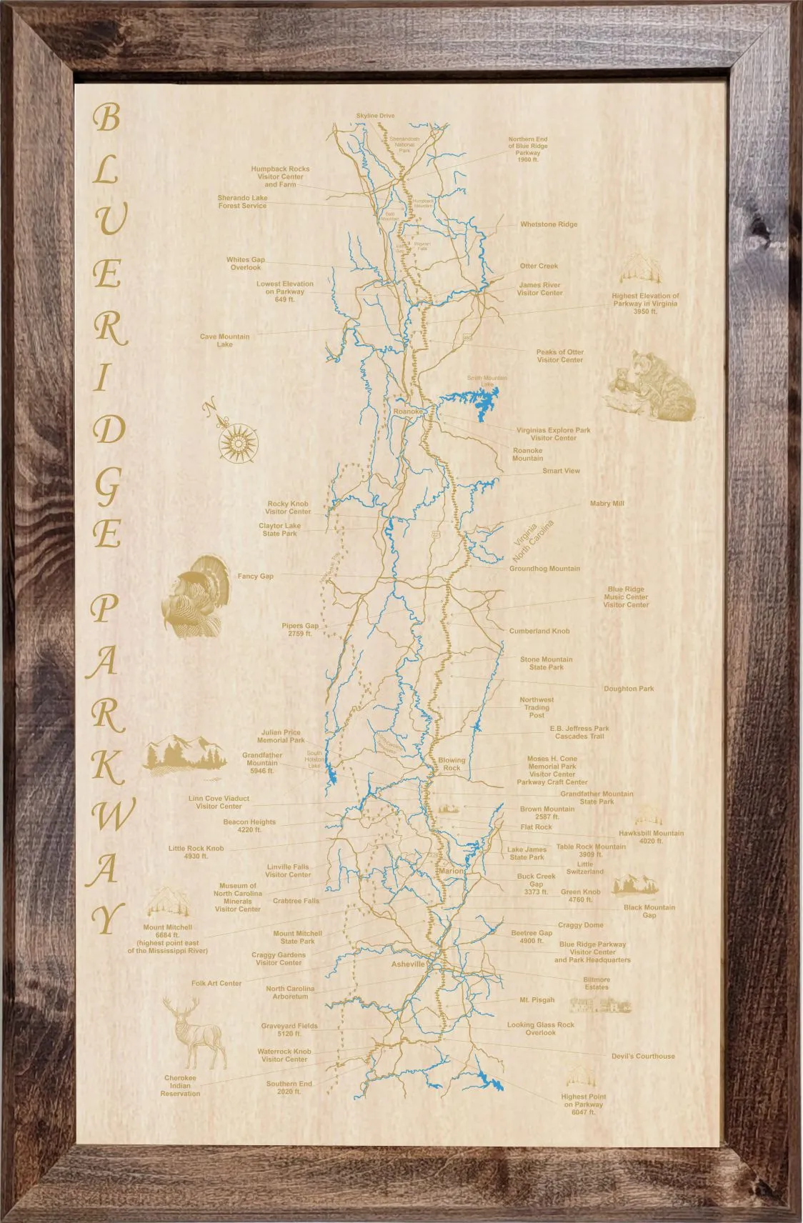 Blue Ridge Parkway - Laser Cut Wood Map