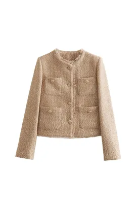 'Caroline' Coarse-Woven Coat with Metal Buttons and Pockets