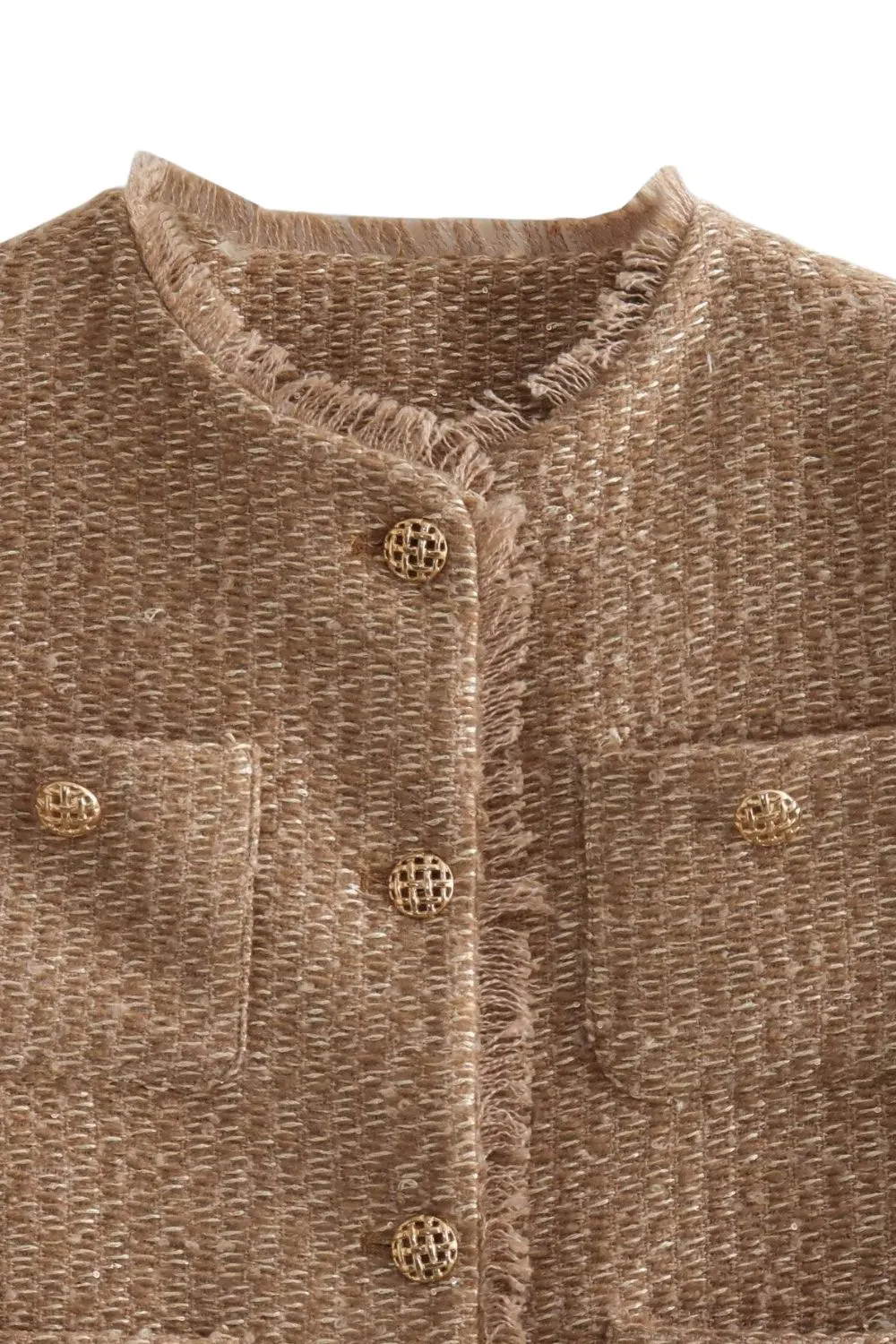 'Caroline' Coarse-Woven Coat with Metal Buttons and Pockets