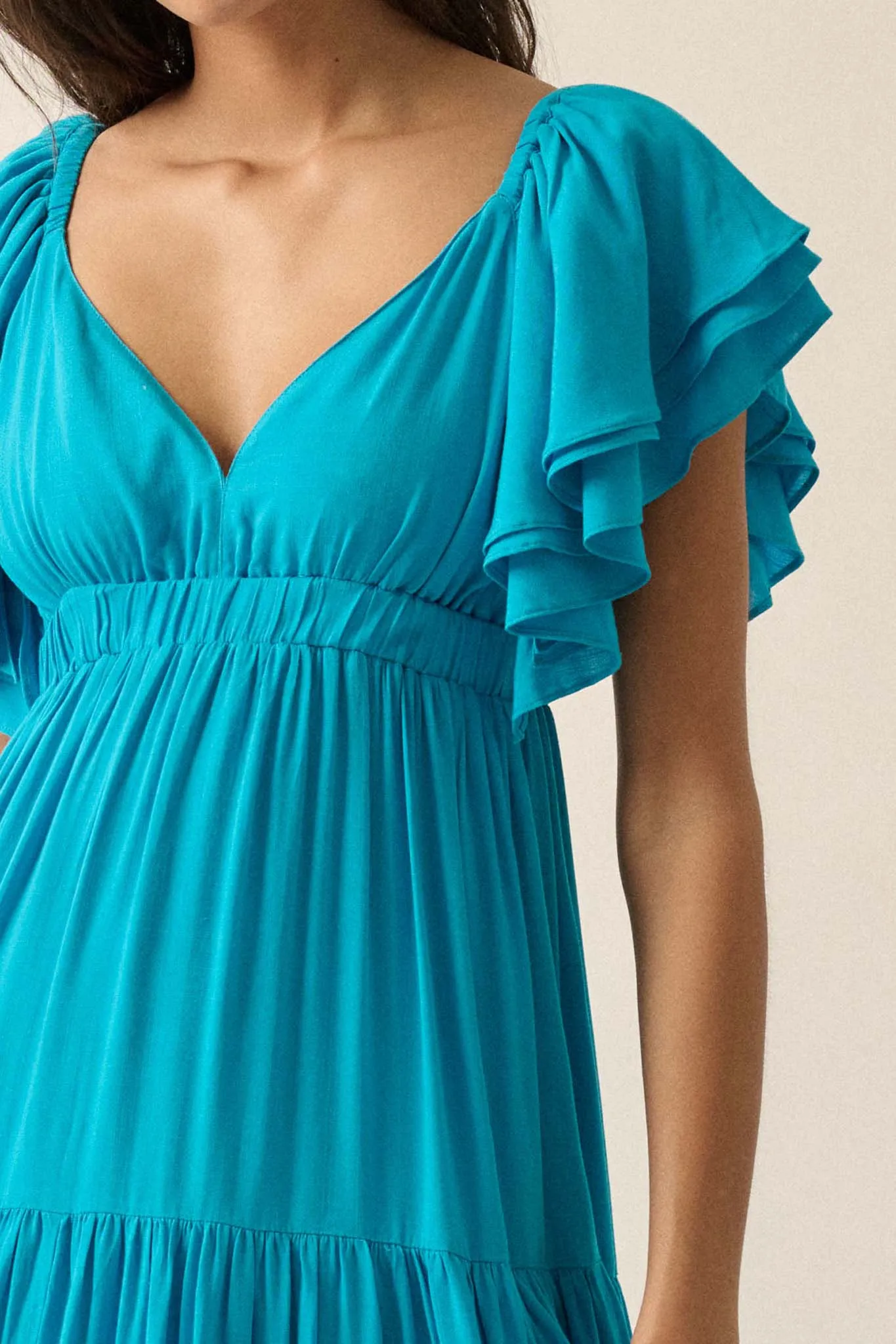 Catch the Wind Ruffle-Sleeve Tiered Maxi Dress