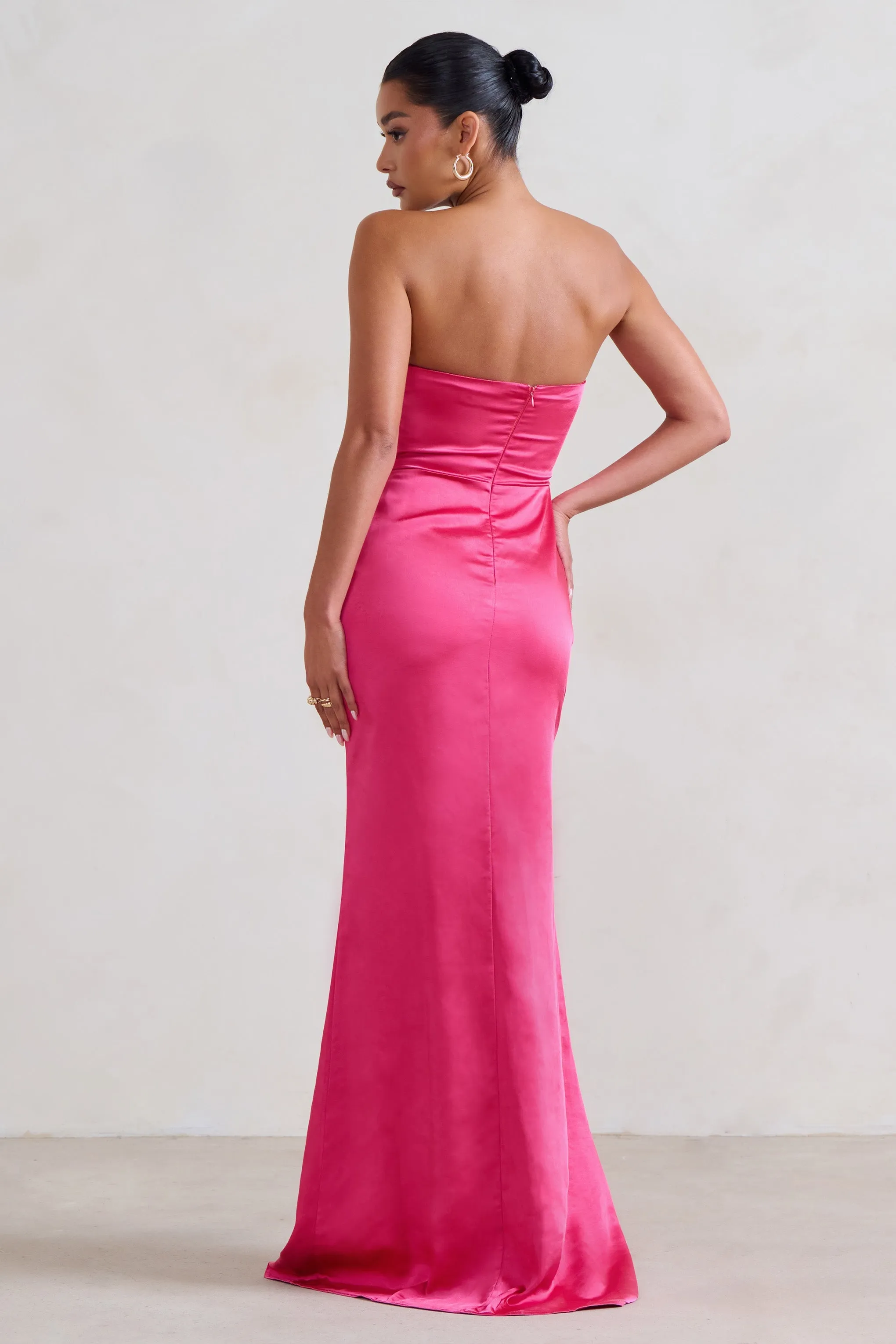 Coraline | Hot Pink Strapless Maxi dress With Split