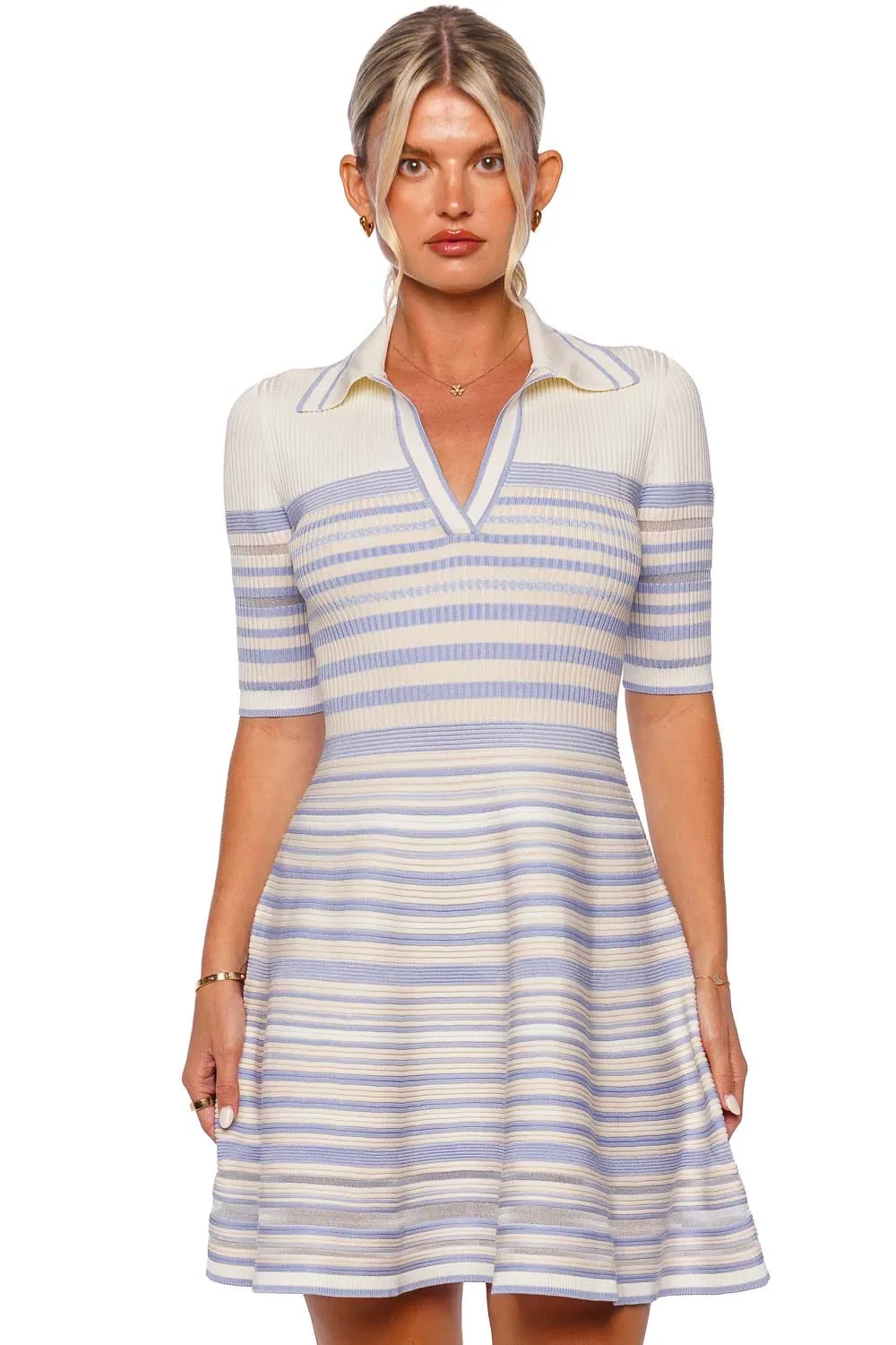 Dessie French Blue Striped Mini Dress