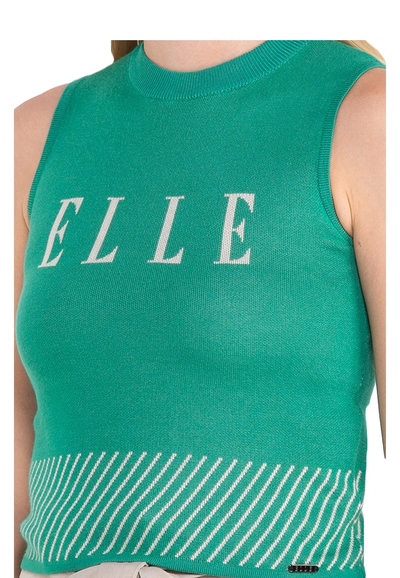 ELLE Apparel Logo Sleeveless Mock Neck Knit Top