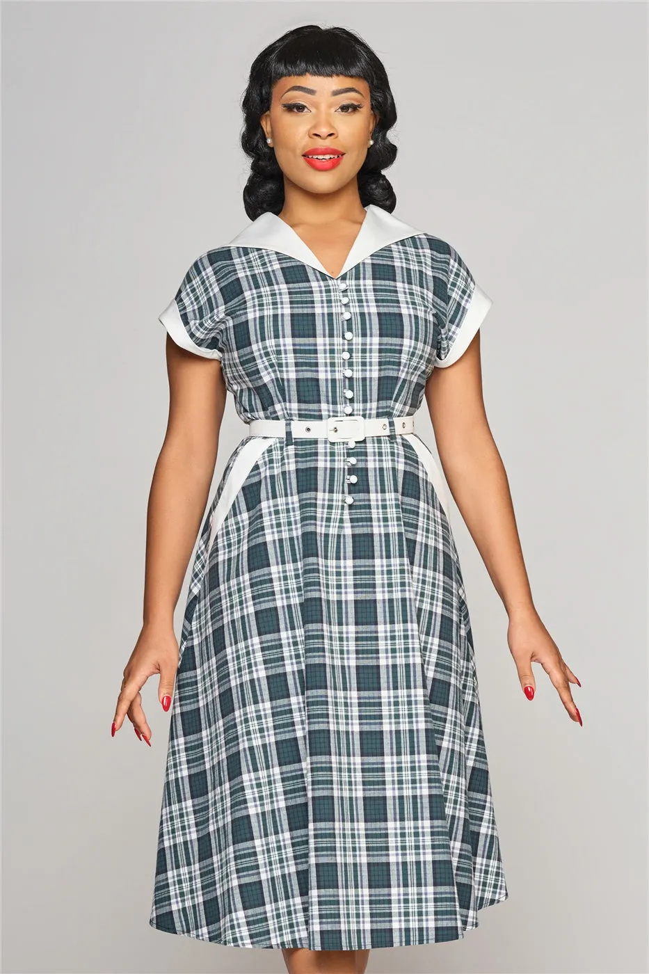 Emerald Plaid Cotton Marjorie Dress by Collectif