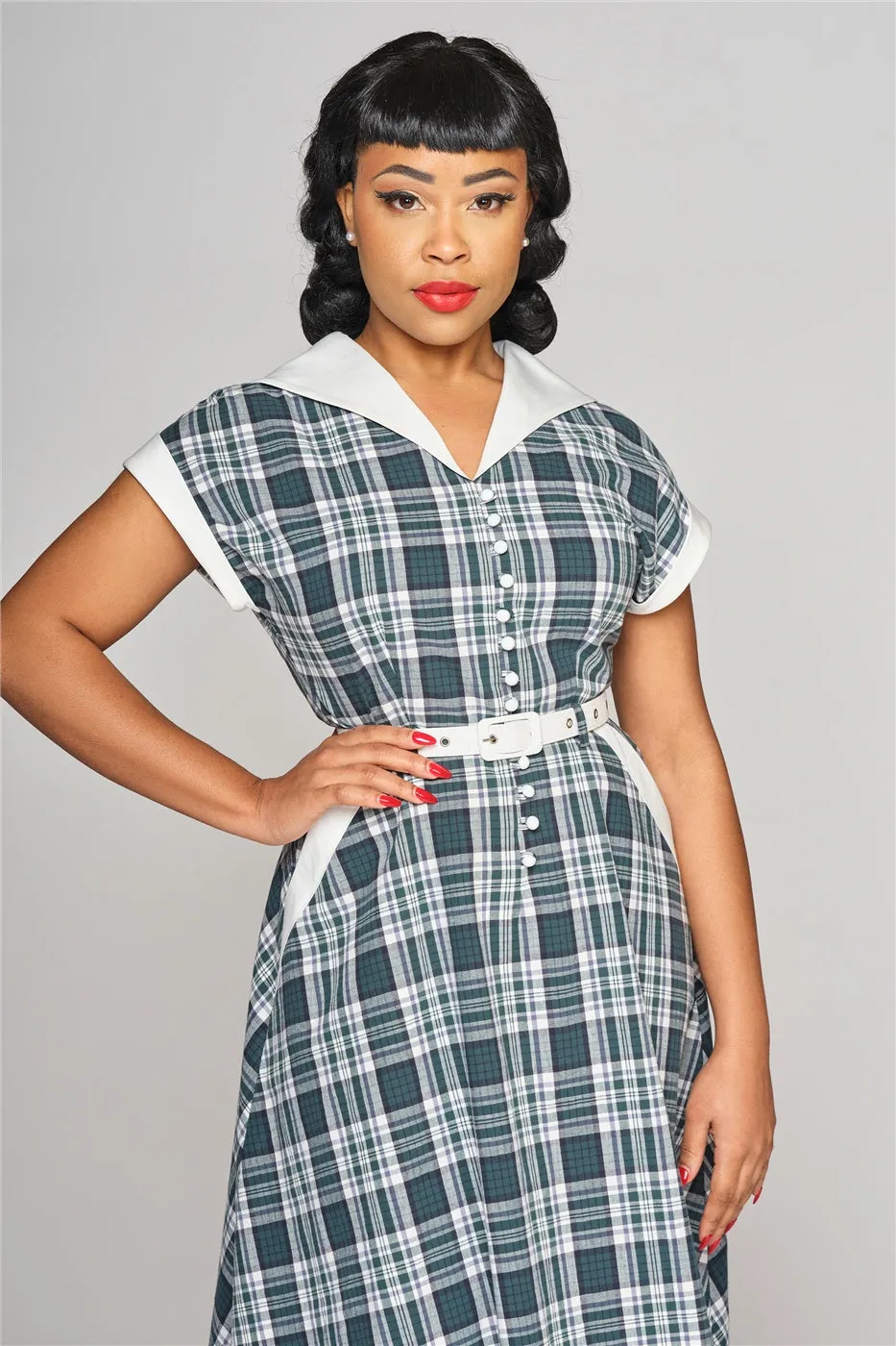 Emerald Plaid Cotton Marjorie Dress by Collectif