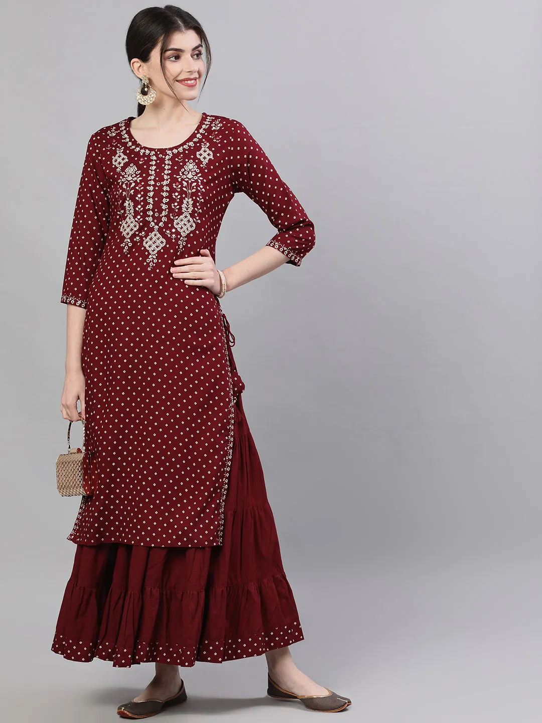 Ethereal Rosewood Kurta & Skirt Set