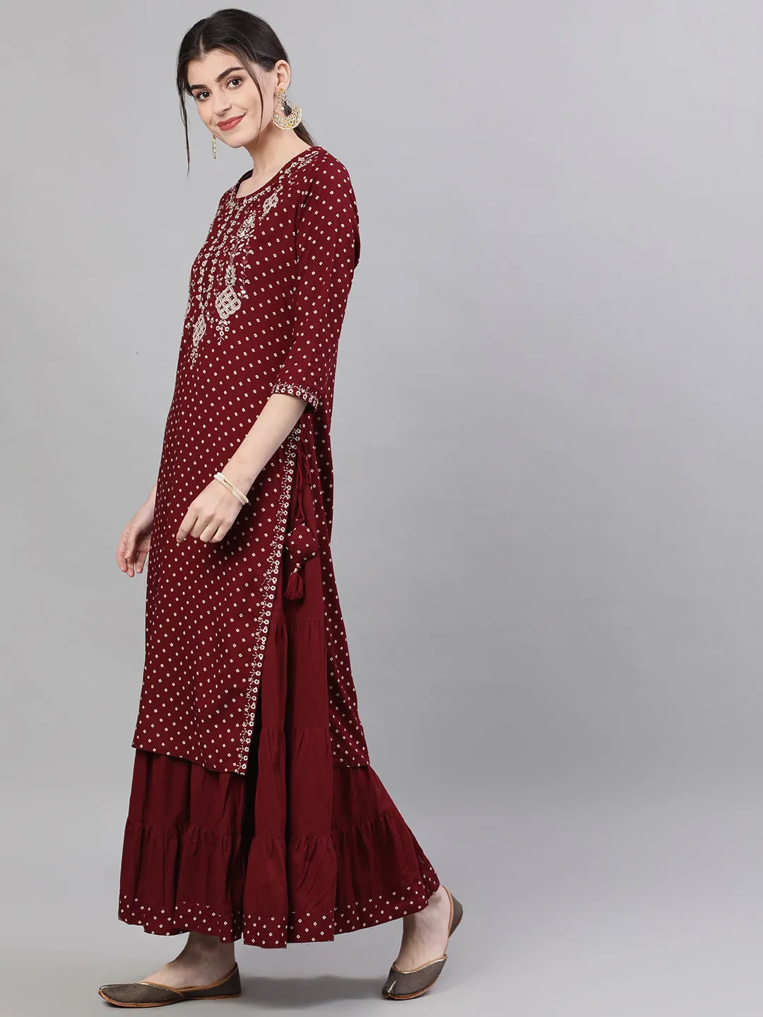 Ethereal Rosewood Kurta & Skirt Set