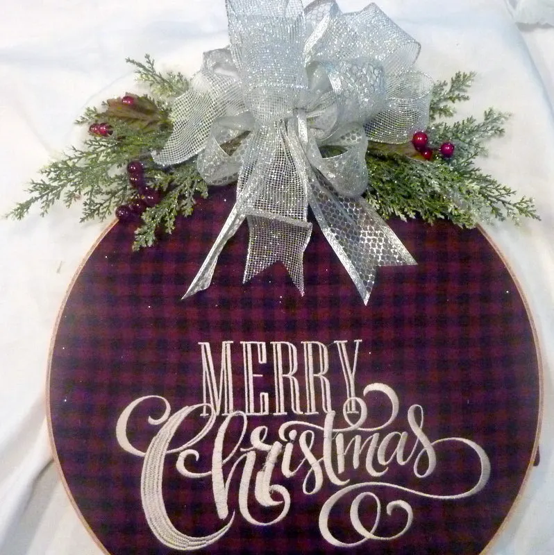 Farmhouse Christmas, farmhouse decor, wood hoop Christmas sign, Buffalo Plaid wreath