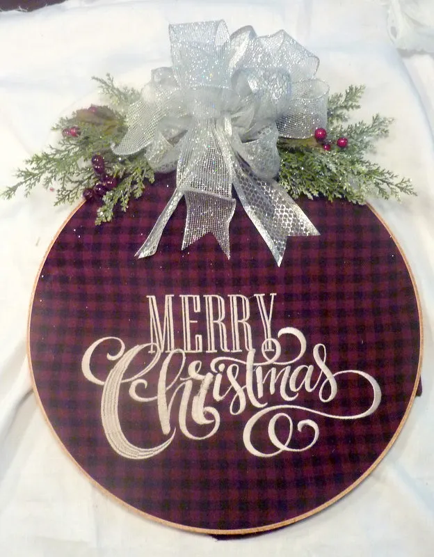 Farmhouse Christmas, farmhouse decor, wood hoop Christmas sign, Buffalo Plaid wreath