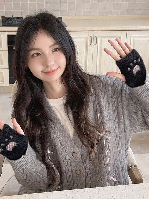 [Faux Fur] 5 Colors Sweet Kitty Paws-Pattern Gloves