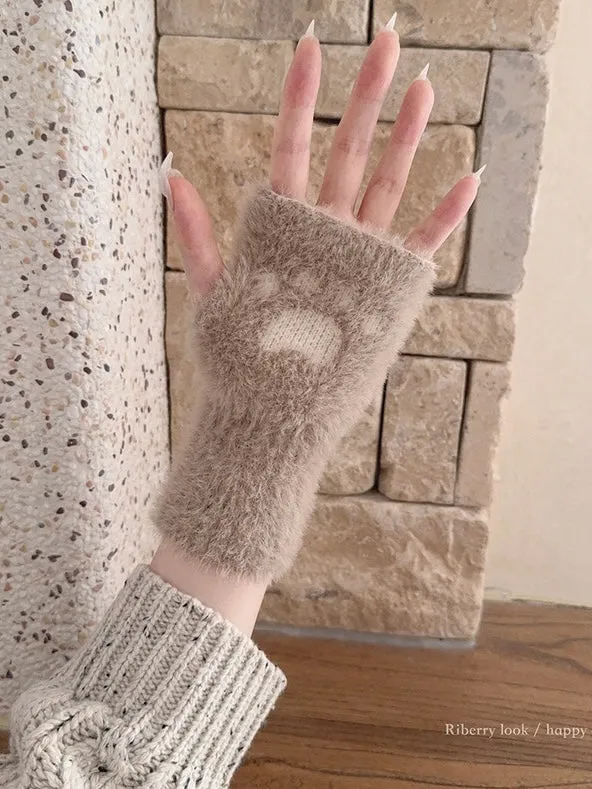 [Faux Fur] 5 Colors Sweet Kitty Paws-Pattern Gloves