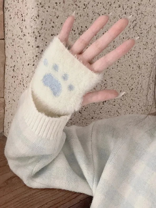 [Faux Fur] 5 Colors Sweet Kitty Paws-Pattern Gloves