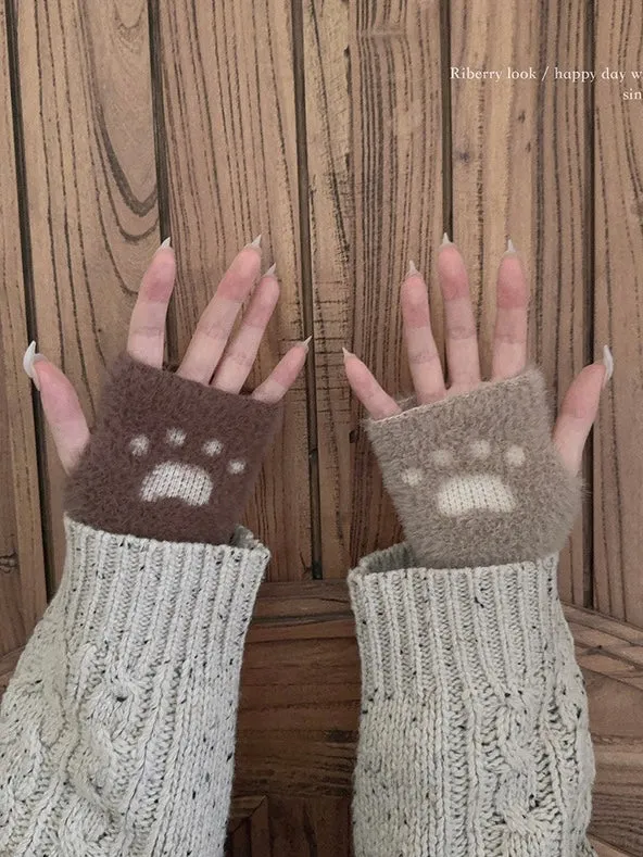 [Faux Fur] 5 Colors Sweet Kitty Paws-Pattern Gloves