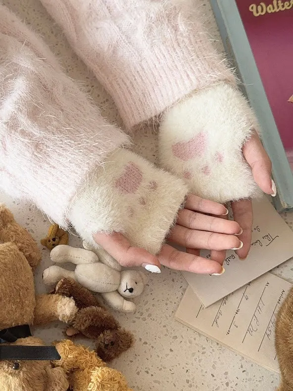 [Faux Fur] 5 Colors Sweet Kitty Paws-Pattern Gloves