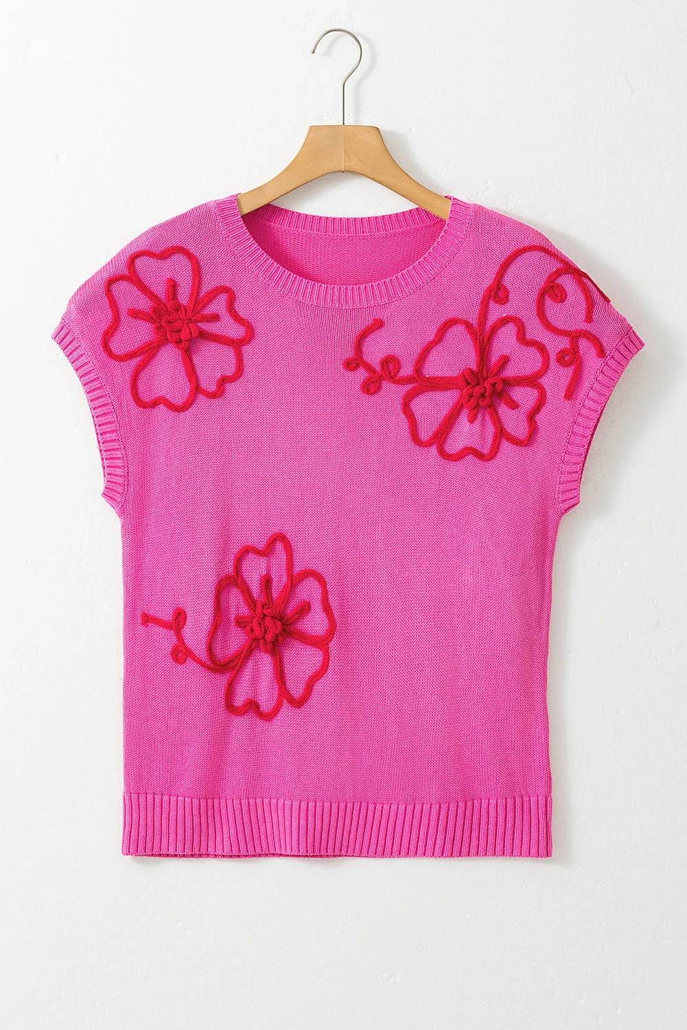 Flower Embroidery Short Sleeve Knitwear Top