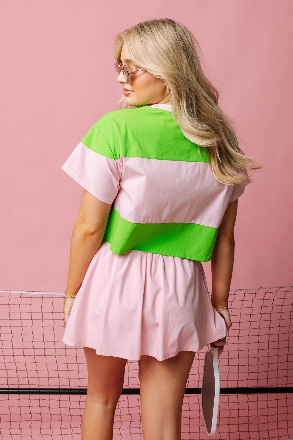 Green & Pink Stripe Pickle Ball Active Tee