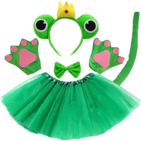 Green Frog Cosplay Animals Crown Prince Headband Bow Tail Paws Tutu Skirt Set Kids Children Girl Party Props Halloween Christmas