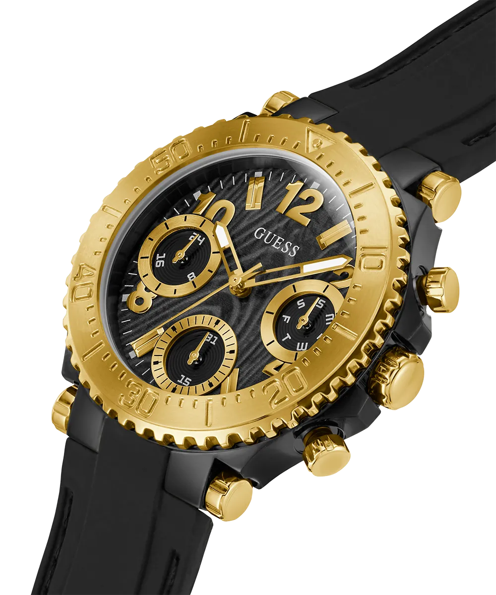 GUESS Ladies Black Gold Tone Multi-function Watch