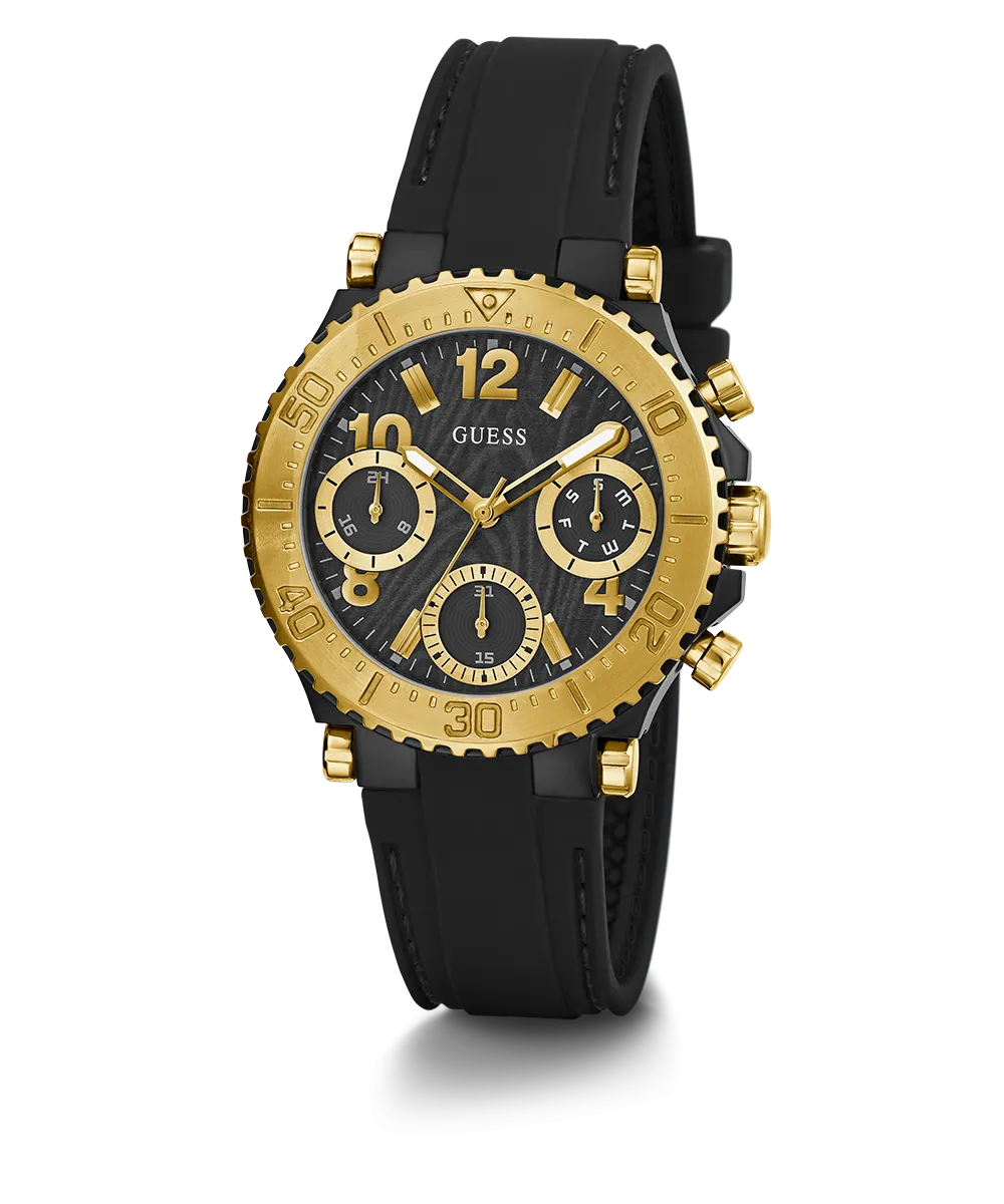 GUESS Ladies Black Gold Tone Multi-function Watch