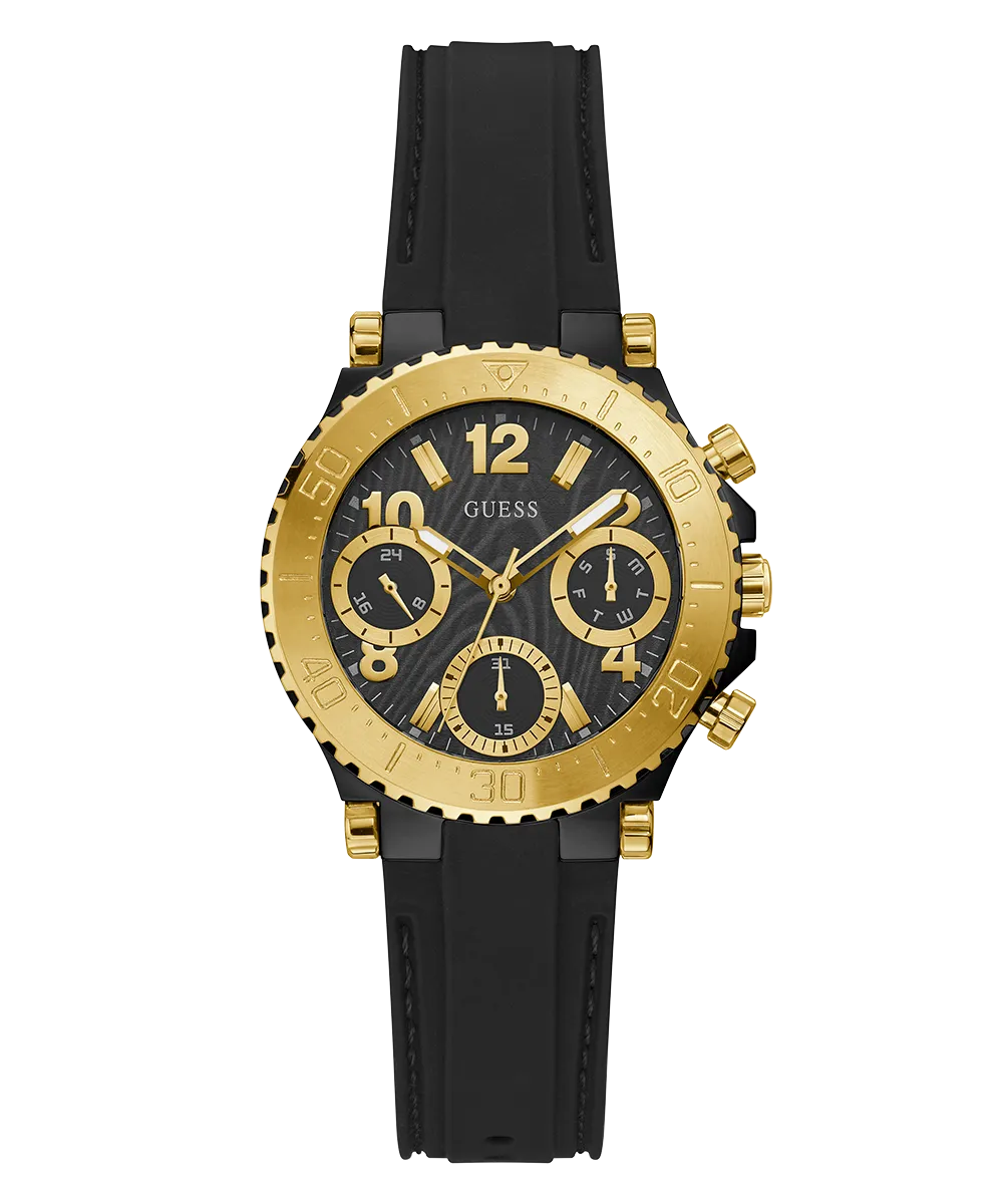 GUESS Ladies Black Gold Tone Multi-function Watch