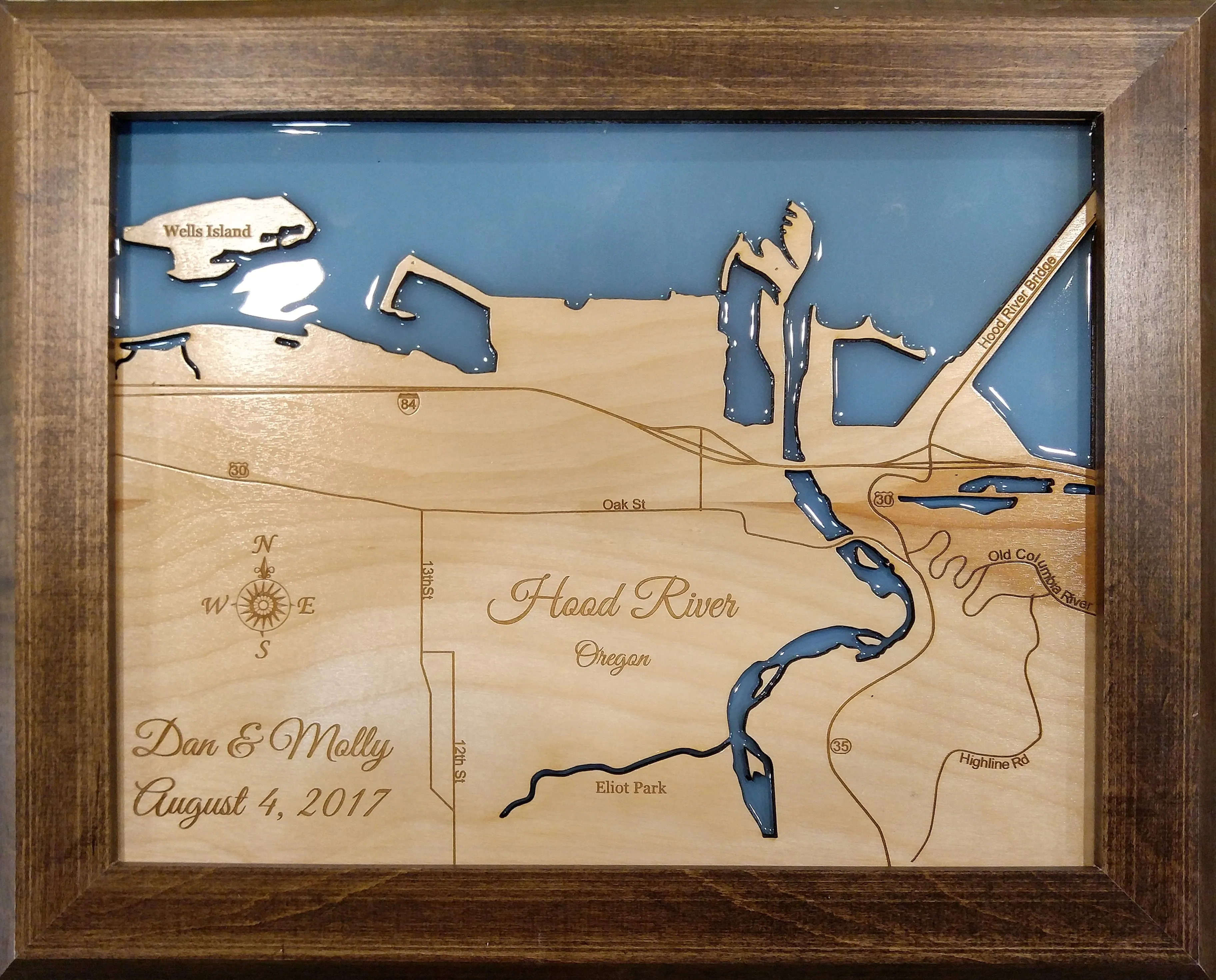 Hood River, Oregon - Laser Cut Wood Map